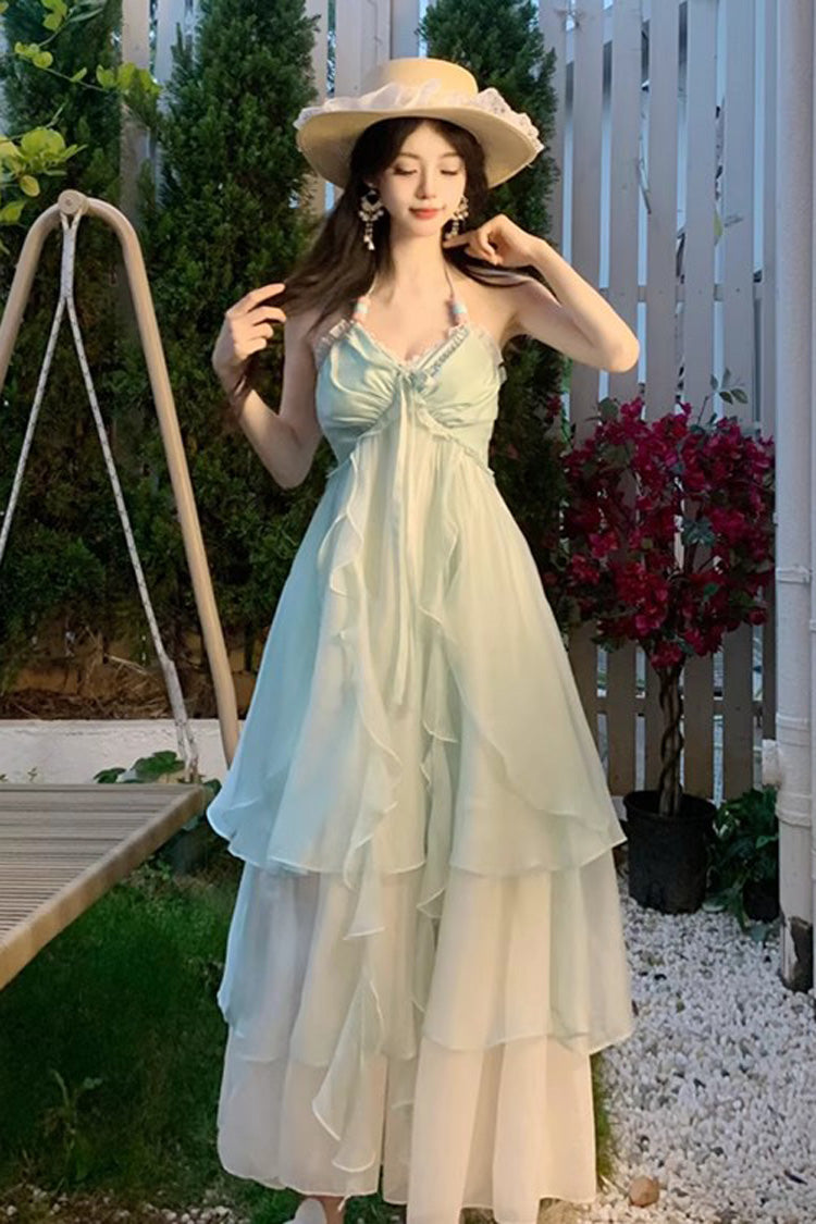 Mint Green Dreaming About The Sea Sleeveless Triple-Layered Ruffle Lace-Up Sweet Lolita Jsk Dress