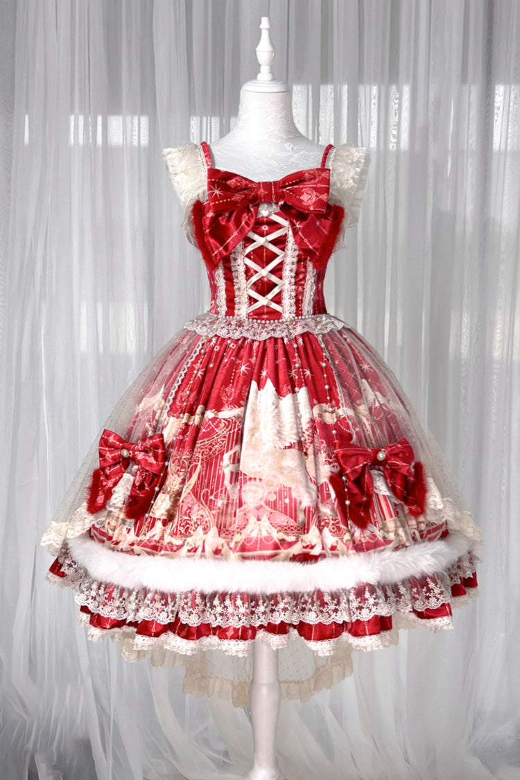 Red Happy New Year Printed Ruffled Bow Lace Classic Chinese Style Gorgeous Lolita Jsk Dress