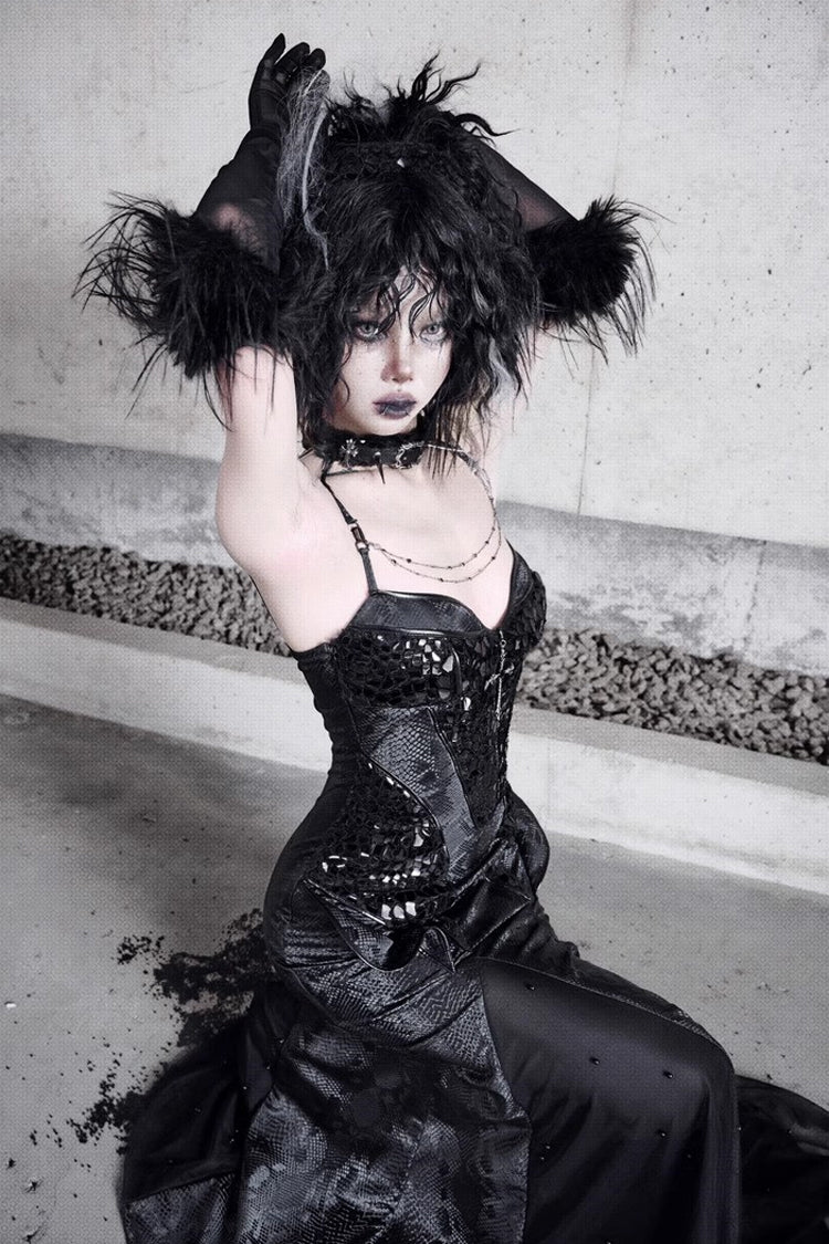 Black Snake Eye Shadow Sleeveless Print Stitching Slim Gothic Lolita Jsk Dress