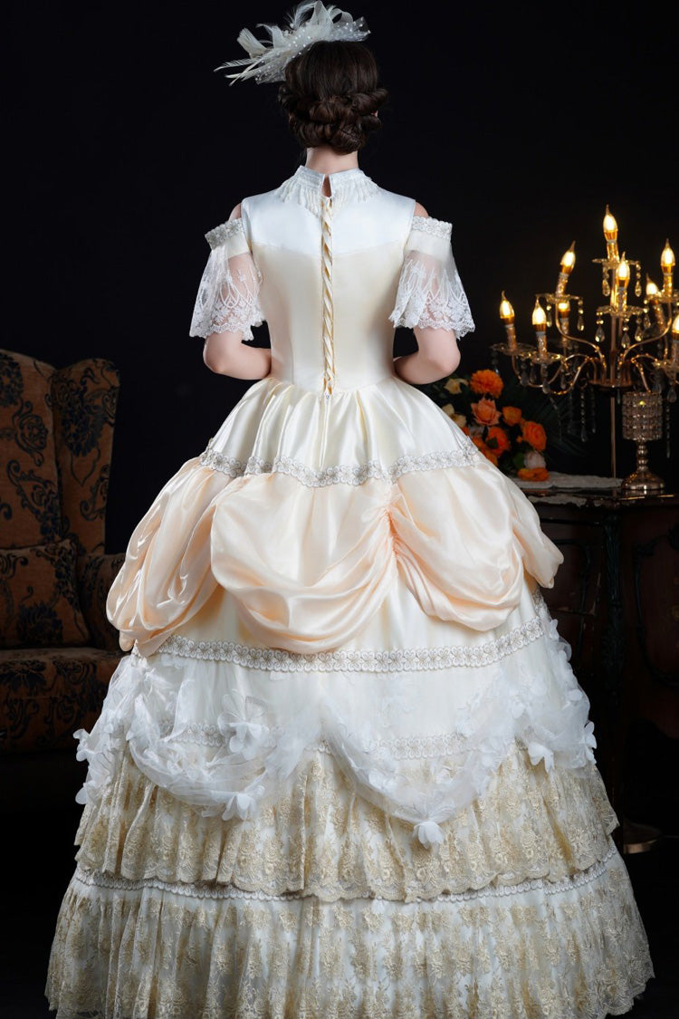 Champagne Stand Collar Multi-Layered Ruffled Lace Classic Vintage Palace Victorian Lolita Dress
