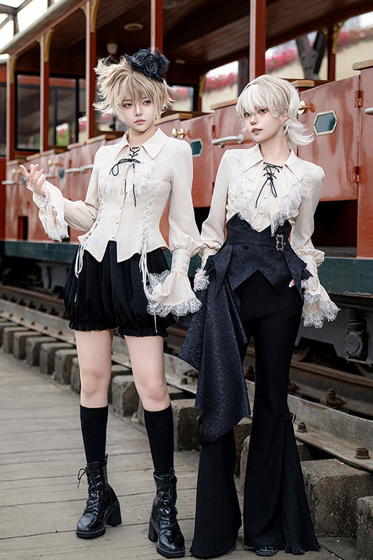 Black Gold Hunter Long Sleeves Pirate Style Gothic Shorts