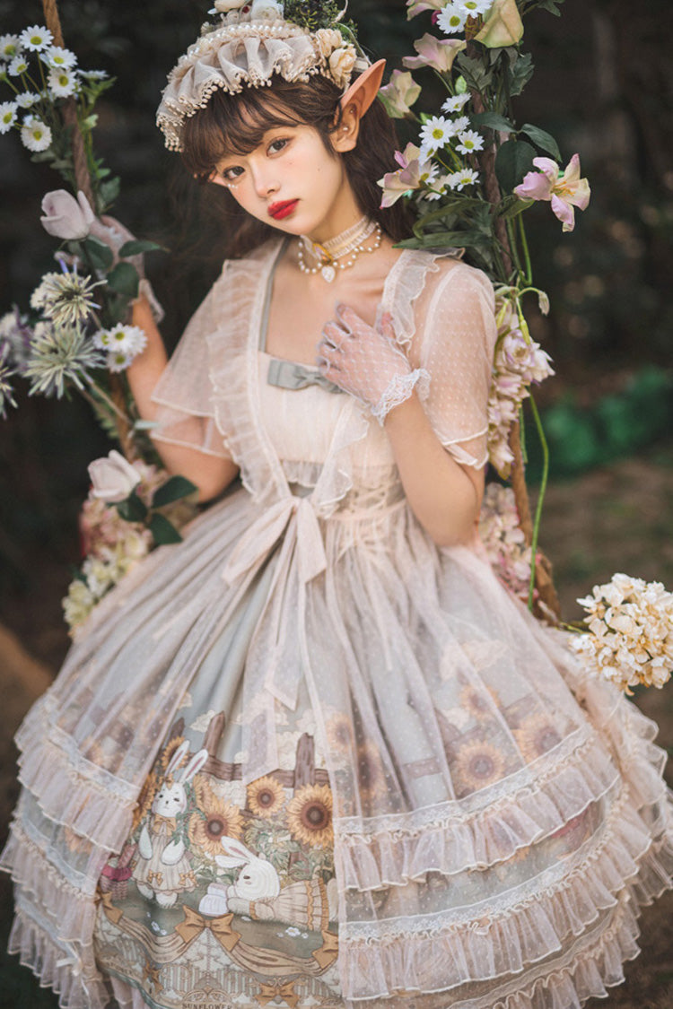 Multi-Color Sleeveless Sunflower Print Elegant and Sweet Lolita Jsk Dress