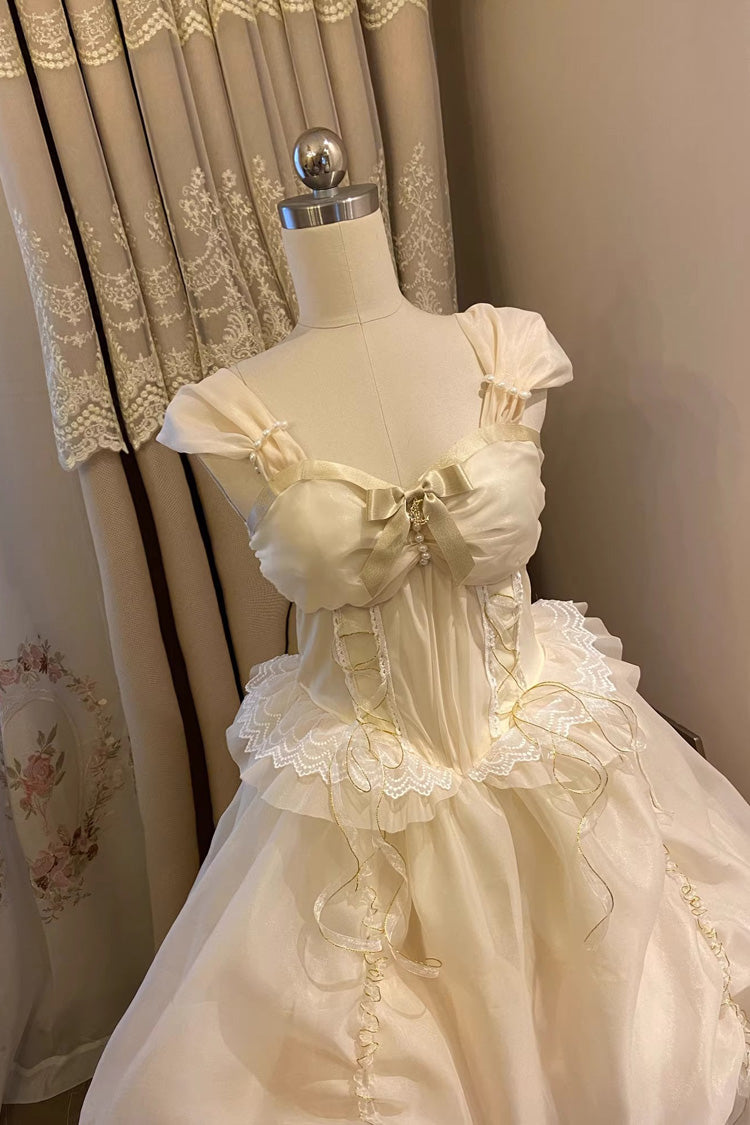 White Beauty and the Beast Hanayome Bowknot Lace Mesh Sweet Princess Lolita Jsk Dress