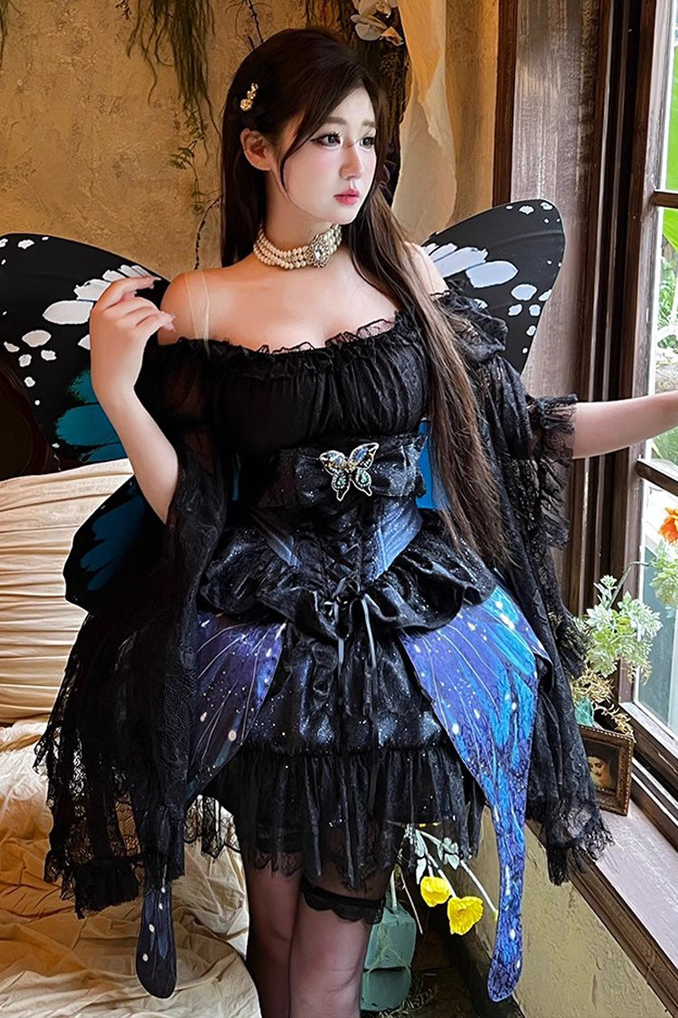 Black Sparkling Butterfly Print Bowknot Sweet Lolita Skirt