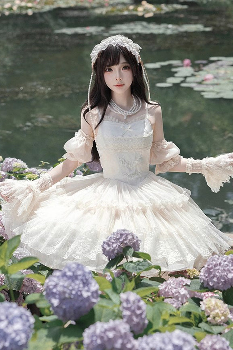 Ivory Tower Multi-layer Ruffle Embroidery Sweet Elegant Lolita Jsk Dress (Short Version)