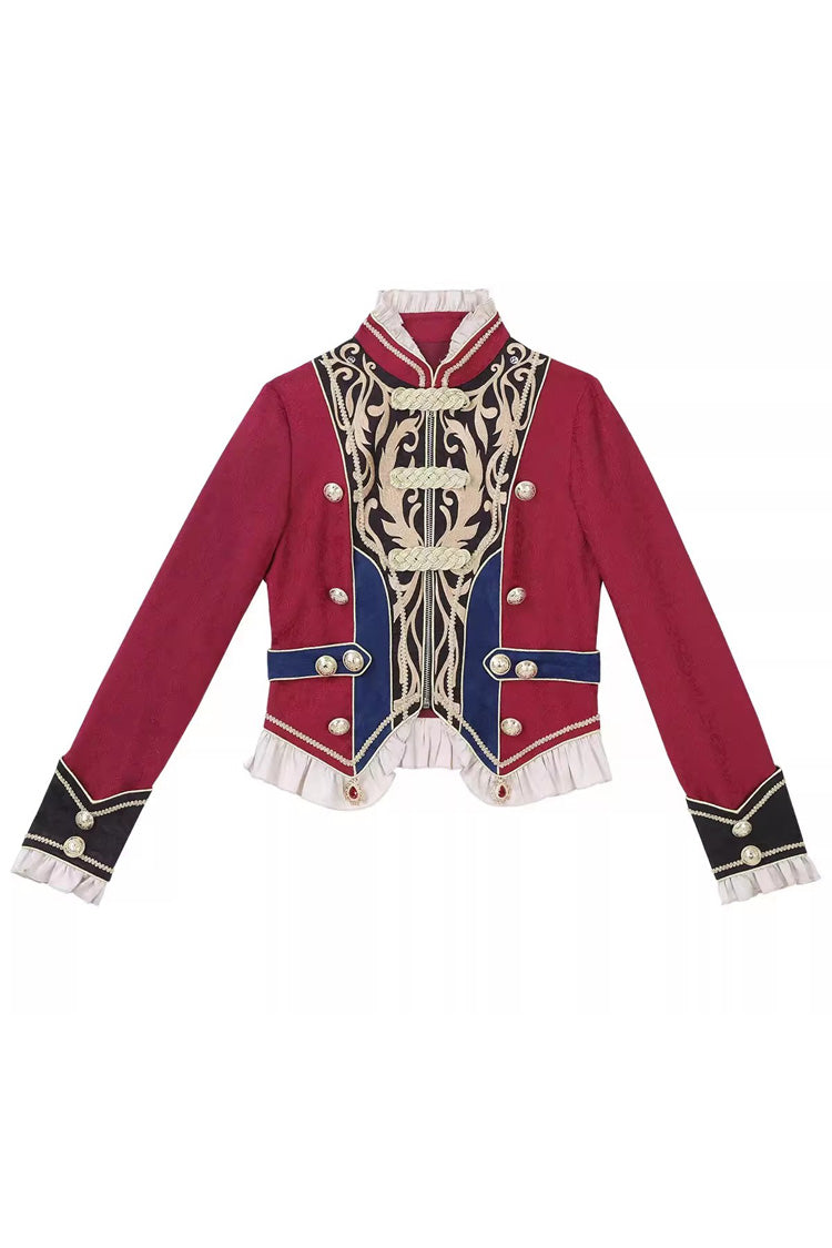 Red/Blue Royal Glory Stand Collar Long Sleeves Ruffled Embroidered Gothic Vintage Prince Palace Ouji Lolita Set