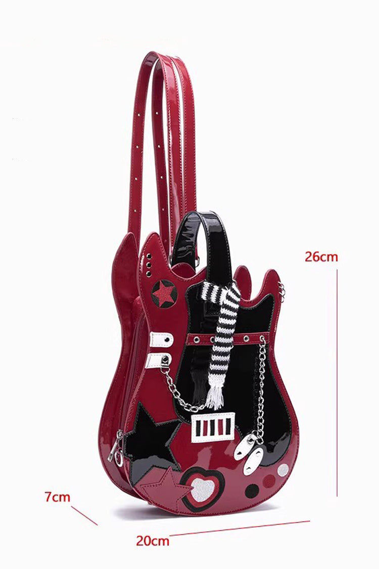 Guitar Heart Creative Color-Block Embroidered Chain-Decorated Sweet Lolita Itabag 4 Colors