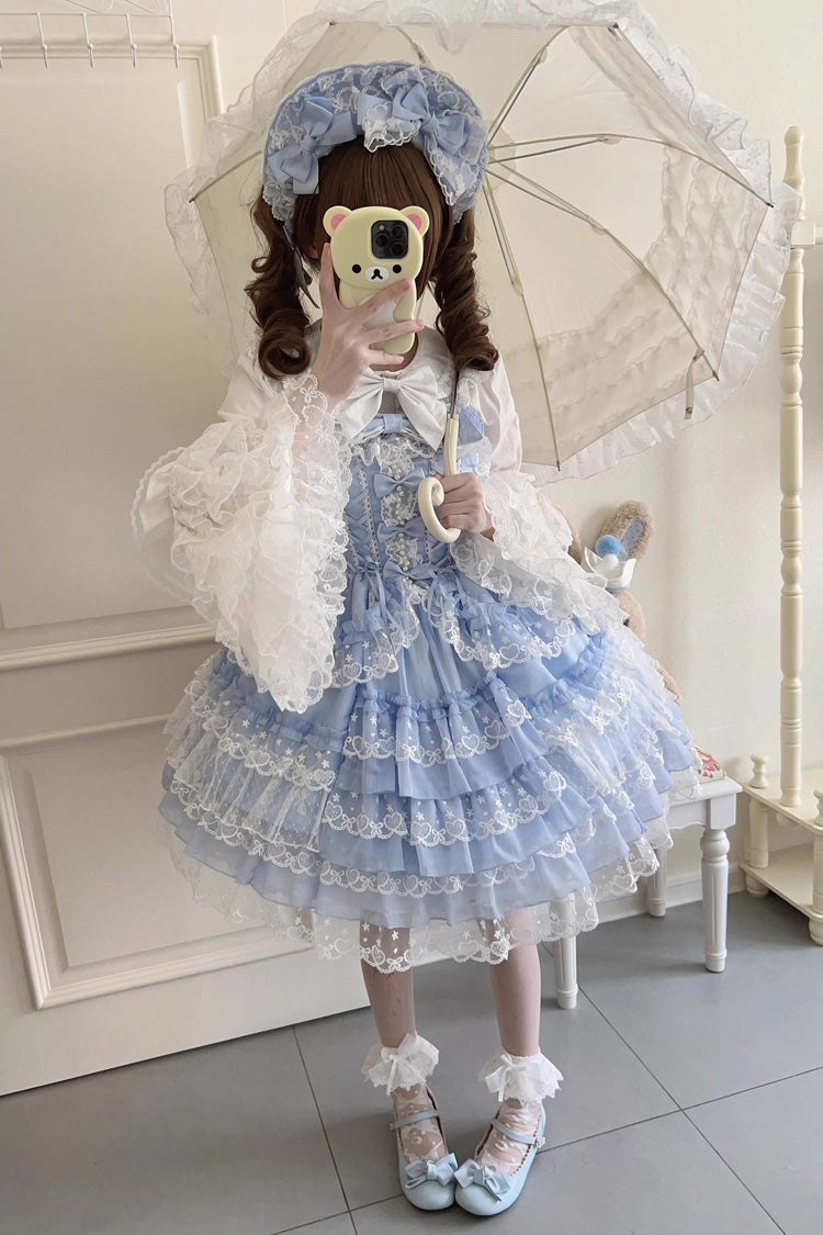Blue Love Overture Multi-Layered Ruffle Bowknot Lace Sweet Lolita Jsk Dress