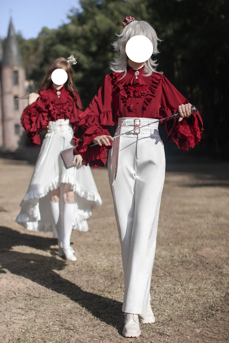 White Day and Night Song Long Sleeves Ruffle Ouji Gothic Lolita Skirt Pants