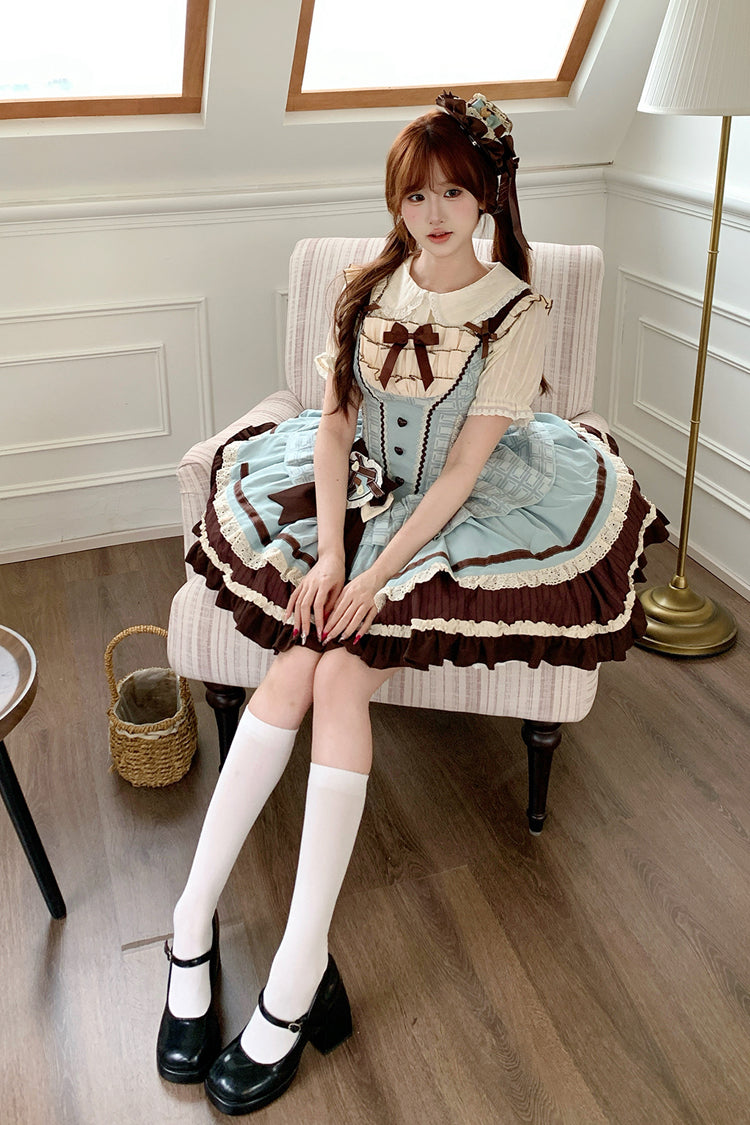 Green/Brown Mint Chocolate Sleeveless Triple-Layered Ruffle Bowknot Sweet Lolita Jsk Dress