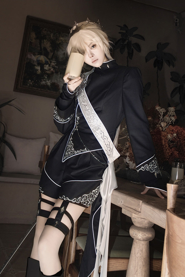 Black Sword of Oath Long Sleeves Embroidered Gothic Vintage Knight Prince Ouji Lolita Set