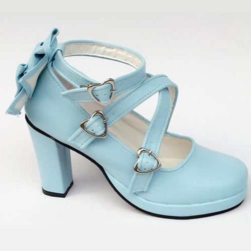 Blue Cross Bandage Bowknot High Heel Lolita Shoes