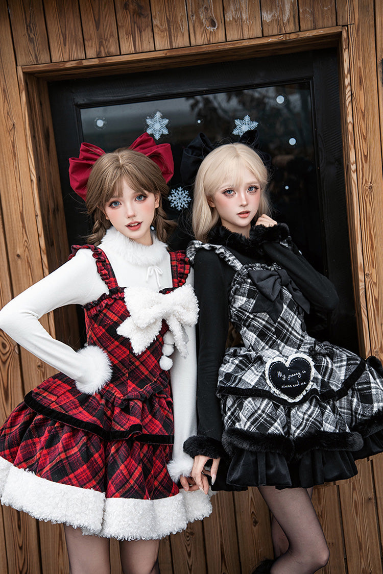 Letters & Poems · Snowy Night Serenade Triple-Layered Print Ruffle Bowknot Sweet Lolita Jsk Dress Set 2 Colors