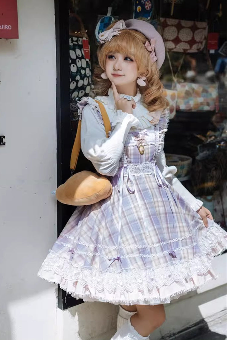 Pink/Purple Endless Summer High Waisted Printed Ruffled Bow Lace Sweet Princess Lolita Jsk Dress 2 Versions