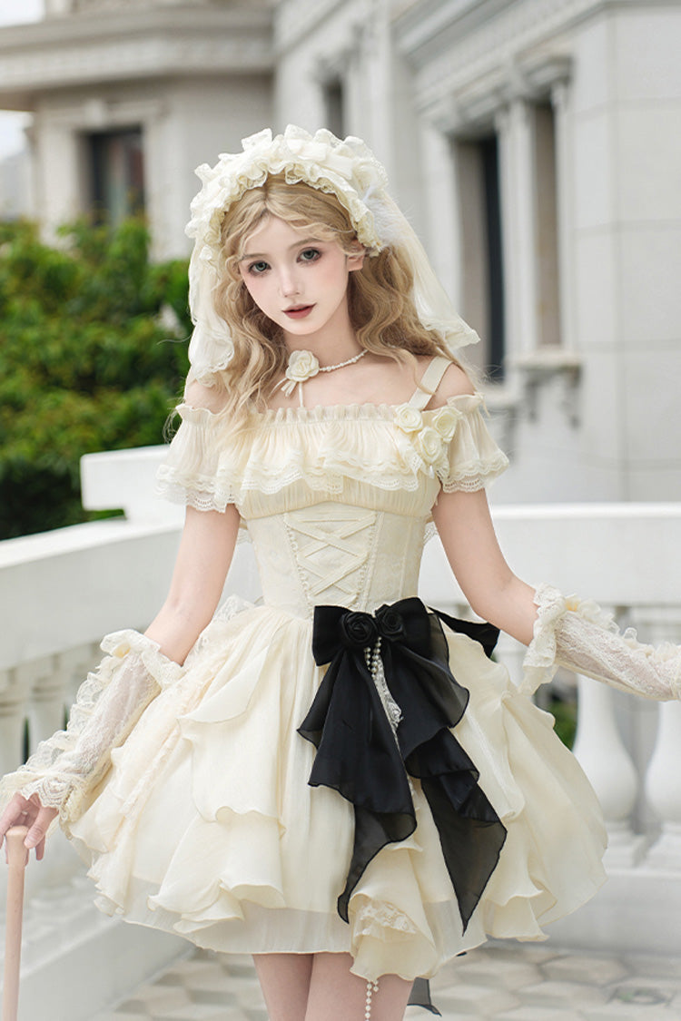 Ivory Moonlight Variations Sleeveless Ruffle Lace-Up Sweet Lolita Jsk Short Dress