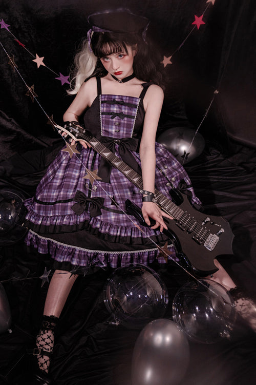 Purple Plaid Print Multi-Layer Ruffled Sweet Lolita JSK Dress