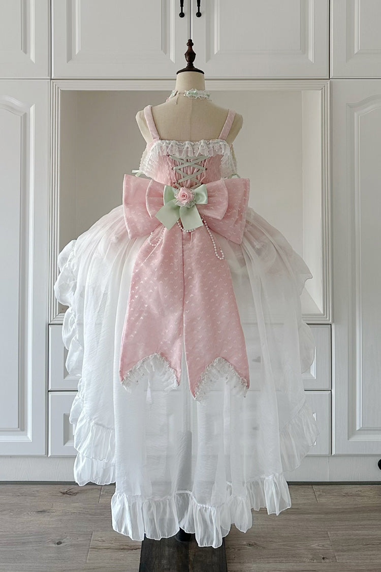 Pink Honey Rose Sleeveless Ruffle Embroidery Bowknot Lace Pearl Sweet Lolita Jsk Dress
