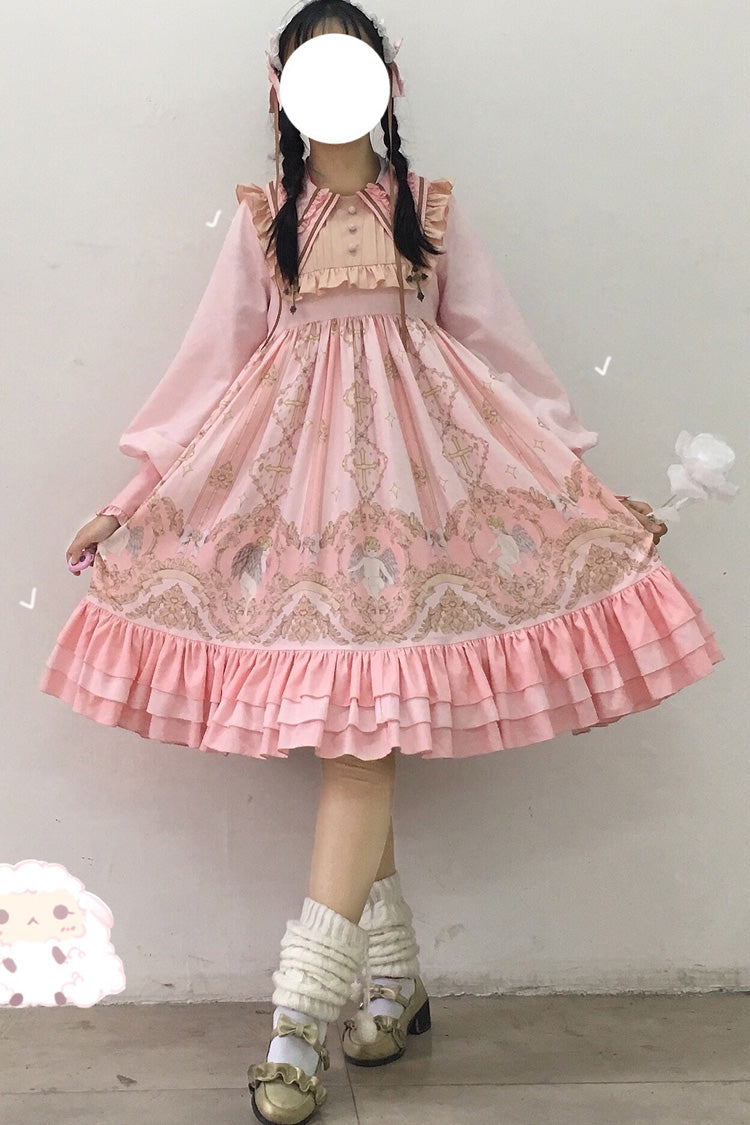 Angel's Redemption Long Sleeves Angel Print Ruffle Bowknot Sweet Lolita Dress 3 Colors