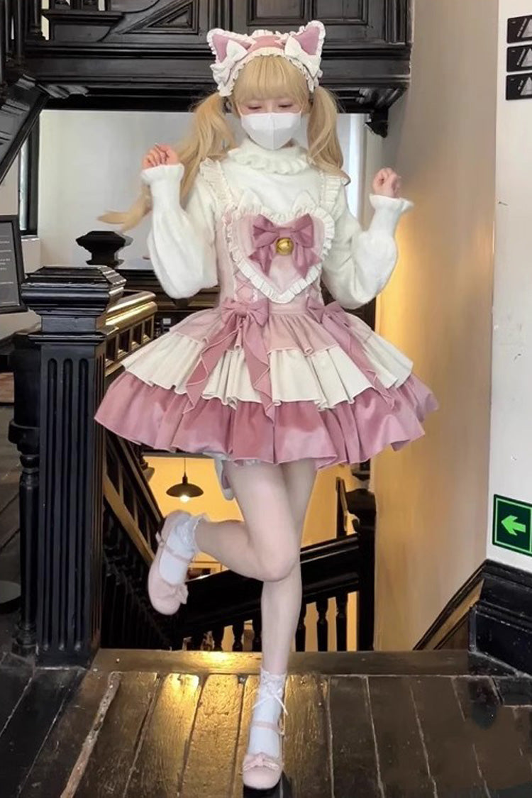 Pink Gradient Triple-Layered Ruffle Bowknot Sweet Princess Lolita Jsk Dress