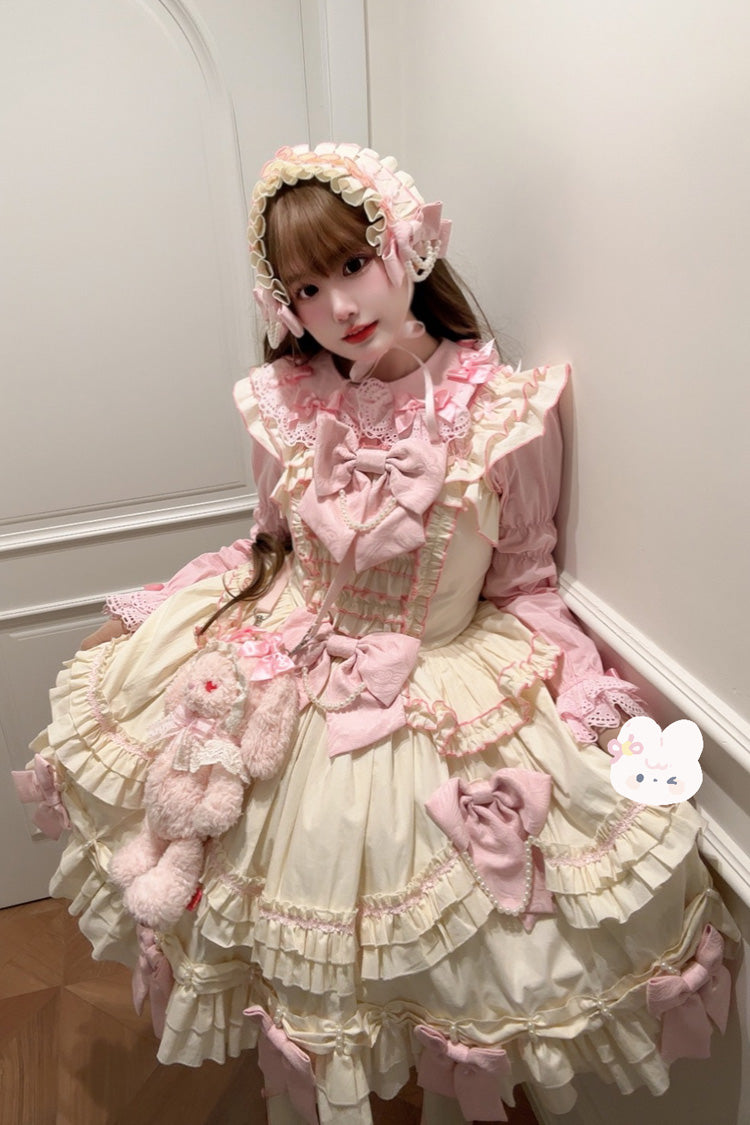 Pink/Yellow Doll Multi-Layered Ruffle Bowknot Lace Sweet Lolita Dress