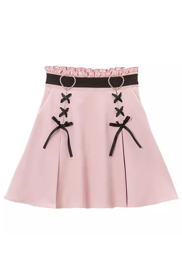 Heart Shape Decoration Bowknot Sweet Jirai Kei Skirt 2 Colors