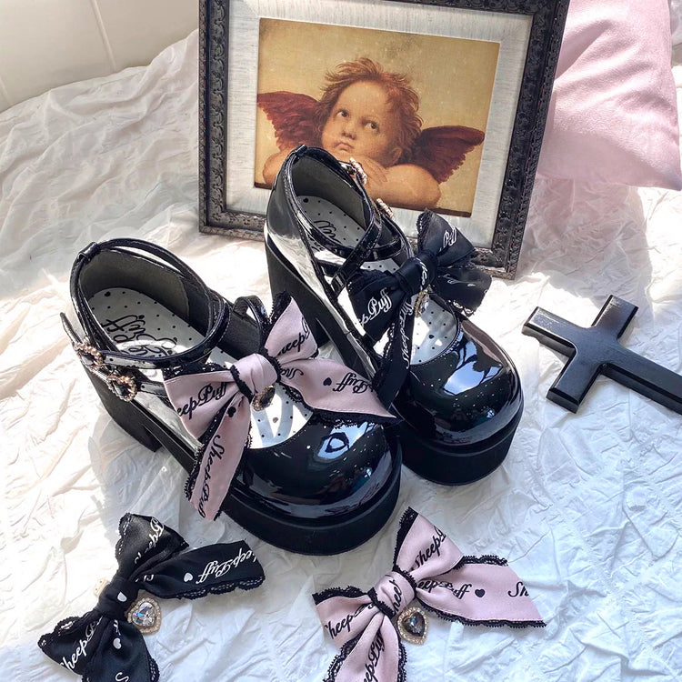 Sweet Bowknot Lace Japanese Lolita Platform Shoes 2 Colors