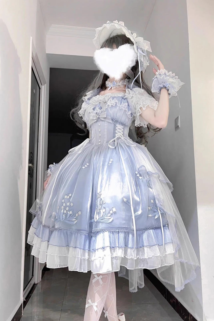 Blue Love Is Coming Multi-layer Ruffle Embroidery Bowknot Sweet Princess Lolita Jsk Dress