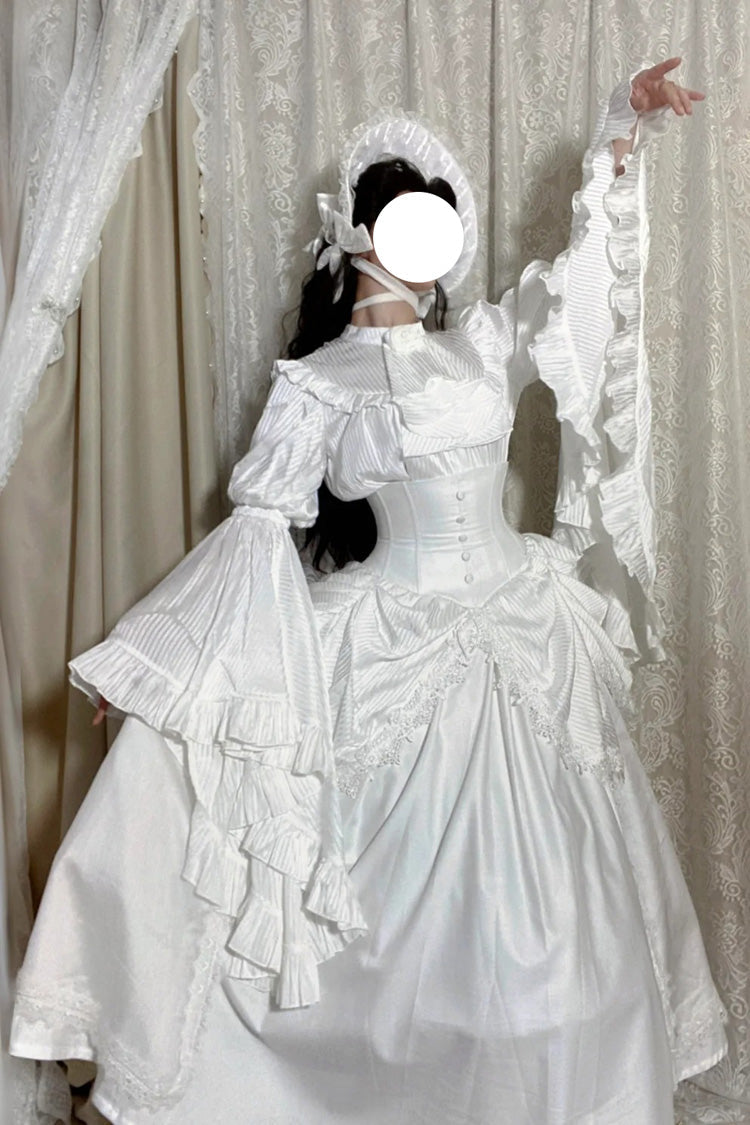White Sleepwalking Long Hime Sleeves Stitching Lace Plus Size Gothic Elegant Lolita Skirt Set