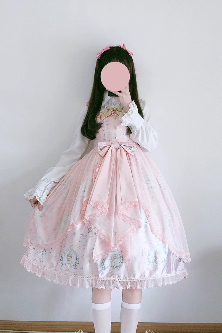 Angel's Hymn Print Ruffle Bowknot Sweet Lolita Jsk Dress 2 Colors