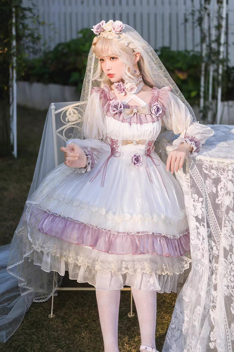 Purple Spring of Boliya Long Sleeves Multi-Layered Ruffle Bowknot Lace Lace-Up Sweet Princess Lolita Dress