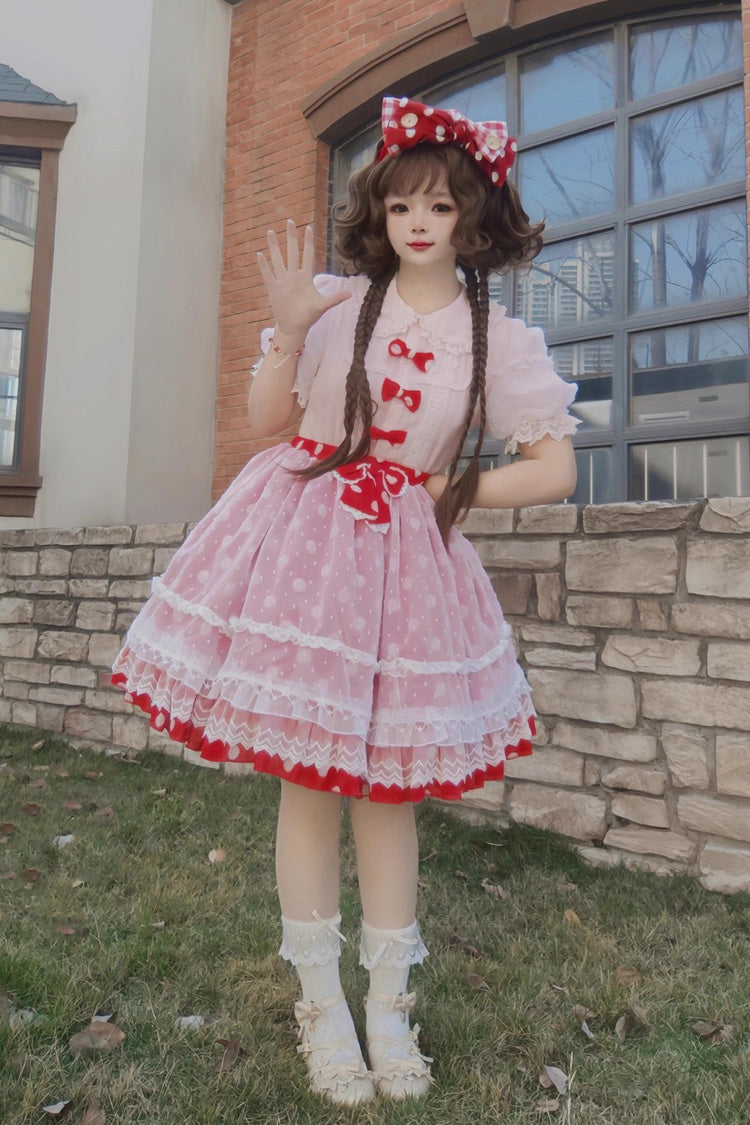 Wave Candy Triple-Layered Print Ruffle Bowknot Sweet Lolita Skirt 3 Colors
