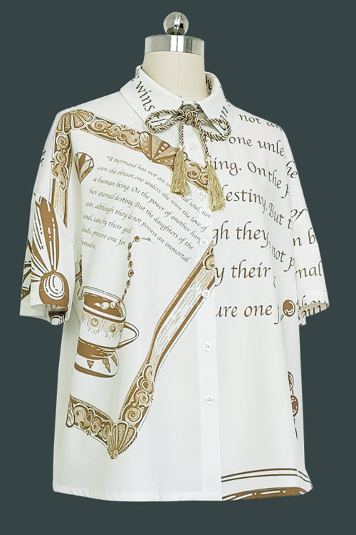 White Handsome Little Prince Print Loose Short Sleeves Ouji Lolita Blouse