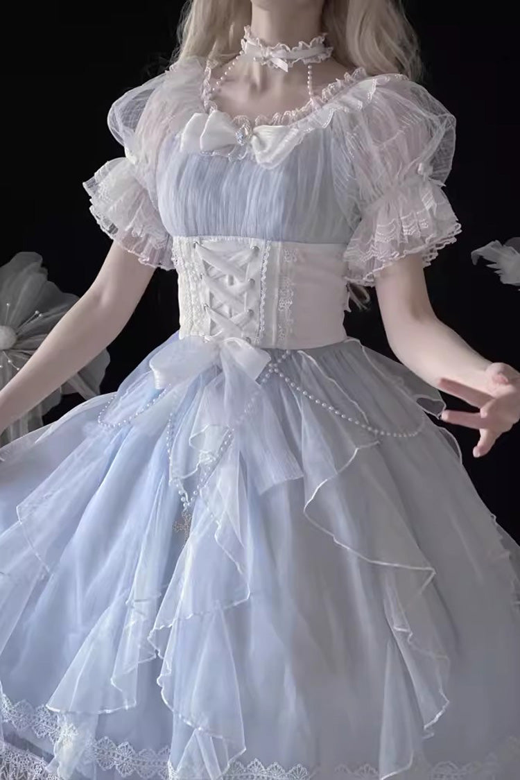 Blue Short Sleeves Ruffle Hanayome Sweet Mermaid Princess Lolita Dress