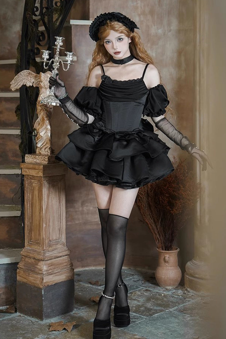 Black Duet Sleeveless Double-Layered Ruffle Bowknot Gothic Elegant Gorgeous Lolita Jsk Dress