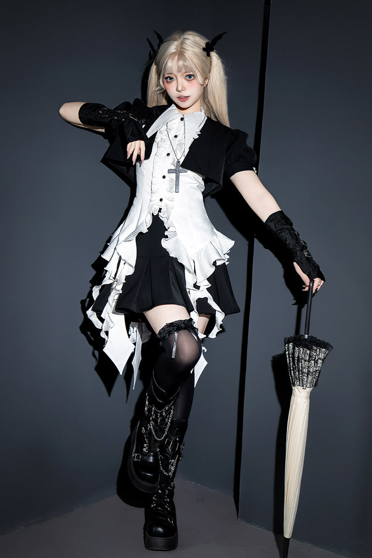 White Ruffle Irregular Clown Pointed Collar Gothic Ouji Lolita Blouse