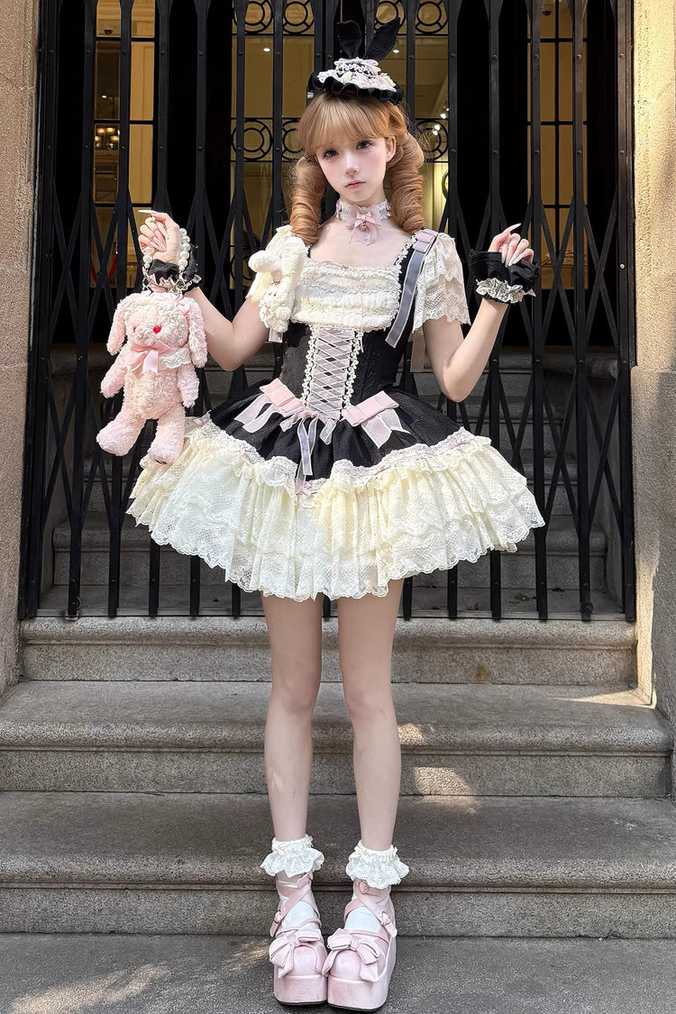 Goodnight Alice Sleeveless Ruffled Bow Lace-Up Sweet Lolita Jsk Dress 3 Colors