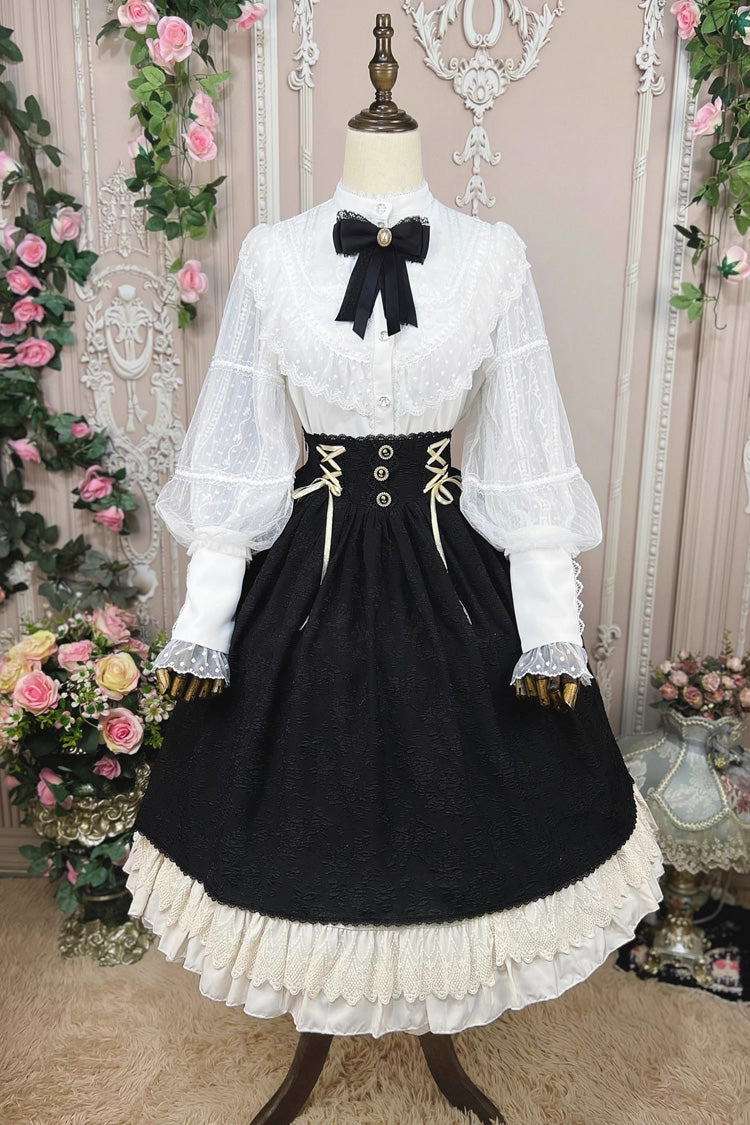 Black Heart of Rose High Waisted Ruffle Embroidery Lace-Up Sweet Vintage Elegant Palace Lolita Skirt