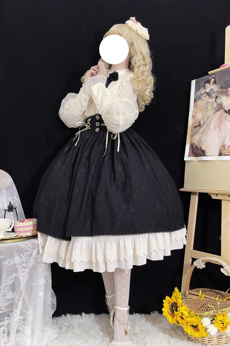 Black Heart of Rose High Waisted Ruffle Embroidery Lace-Up Sweet Vintage Elegant Palace Lolita Skirt