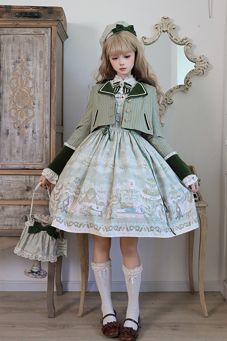 Iris Study Square Collar Print Bowknot Lace-Up Sweet Lolita Jumper Dress 2 Colors