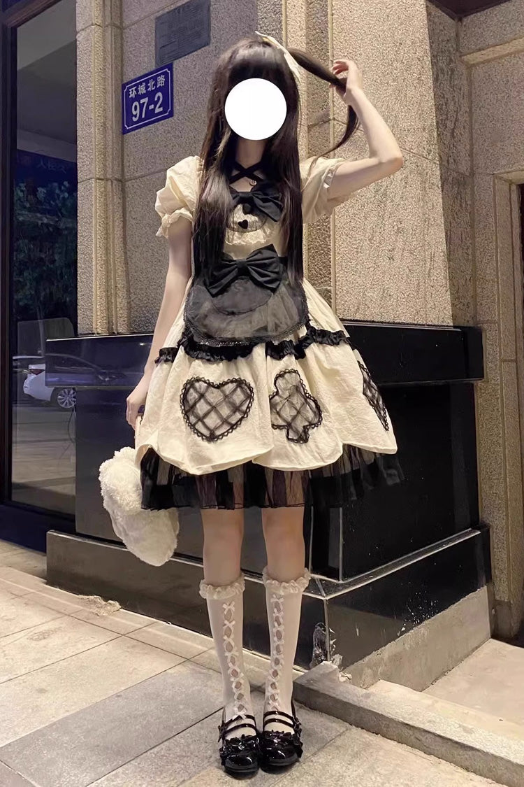 Ivory Short Puff Sleeves Ruffle Bowknot Princess Sweet Lolita Dress