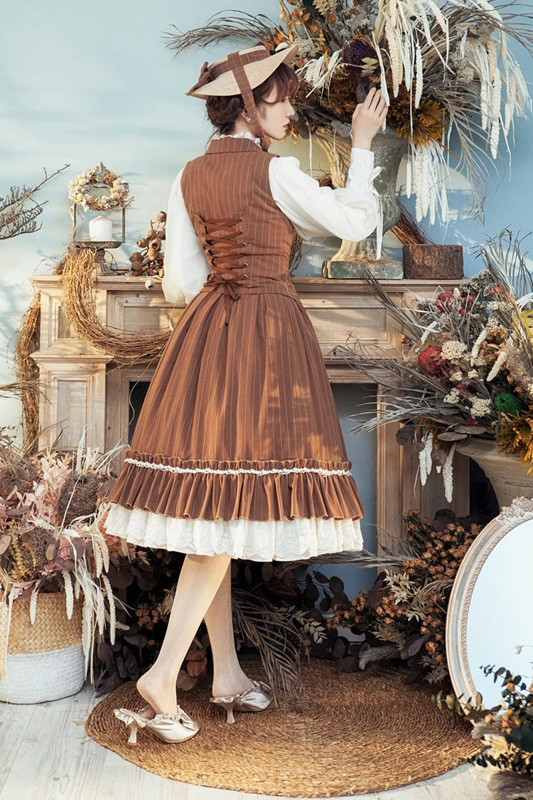 Multi-layer Striped Print Ruffle Sweet College Style Elegant Lolita Skirt 3 Colors