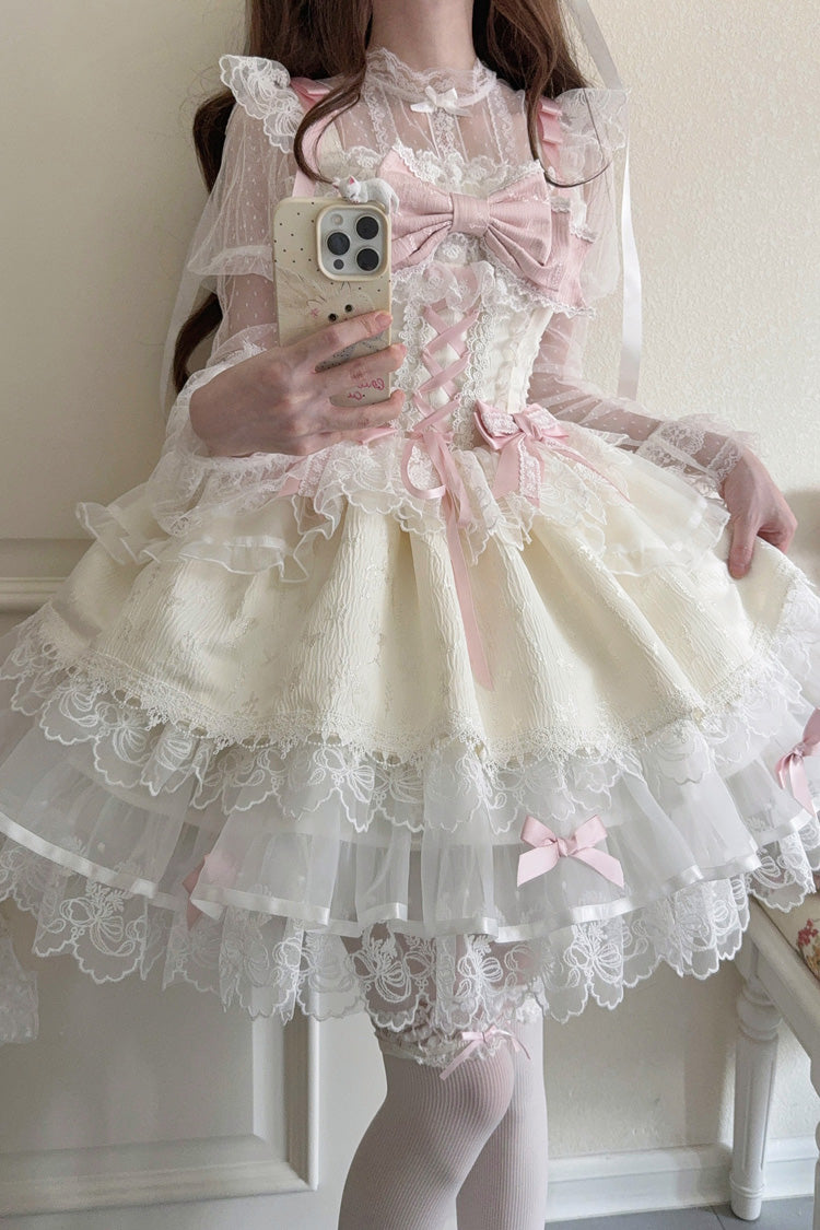 Apricot Fleishi Island Sleeveless Ruffle Bowknot Lace Slim Sweet Ballet Lolita Jsk Dress