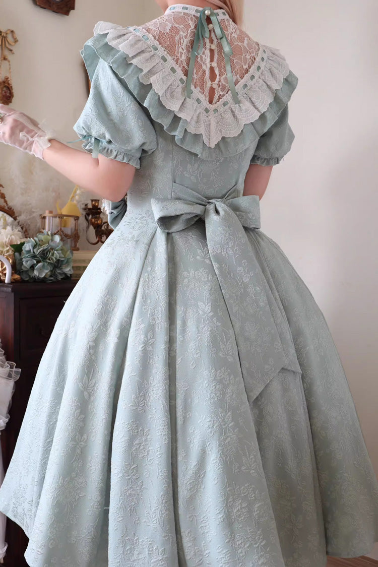 Green Short Sleeves Ruffle Bowknot Sweet Princess Lolita Dress