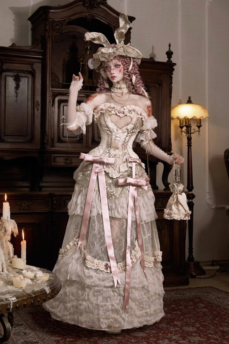 Light Brown Cupid's Poetry Box Ruffle Embroidery Bowknot Lace Classic Elegant Lolita Long Skirt