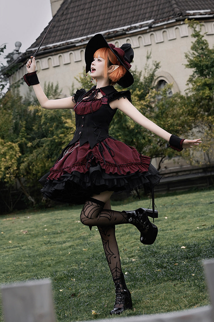 Black/Red Potions Sleeveless Triple-Layered Ruffle Bowknot Lace Gothic Lolita Dress 2 Colors