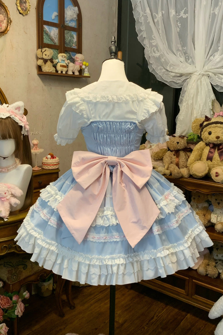 Blue Meowling Sweet Maid Sleeveless Multi-Layered Ruffle Bowknot Lace Sweet Princess Lolita Jsk Dress