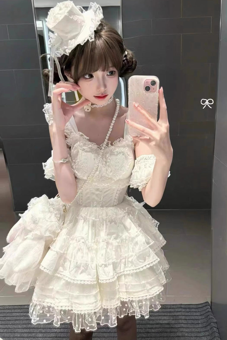White Pray Multi-Layered Bowknot Lace Sweet Lolita Dress