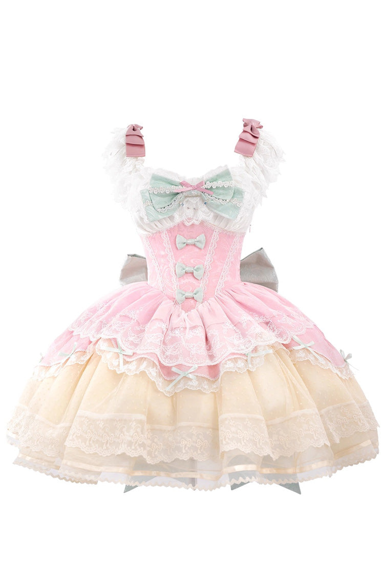 Pink Parfait Romance Sleeveless Ruffle Bowknot Lace Sweet Elegant Ballet Lolita Jsk Dress