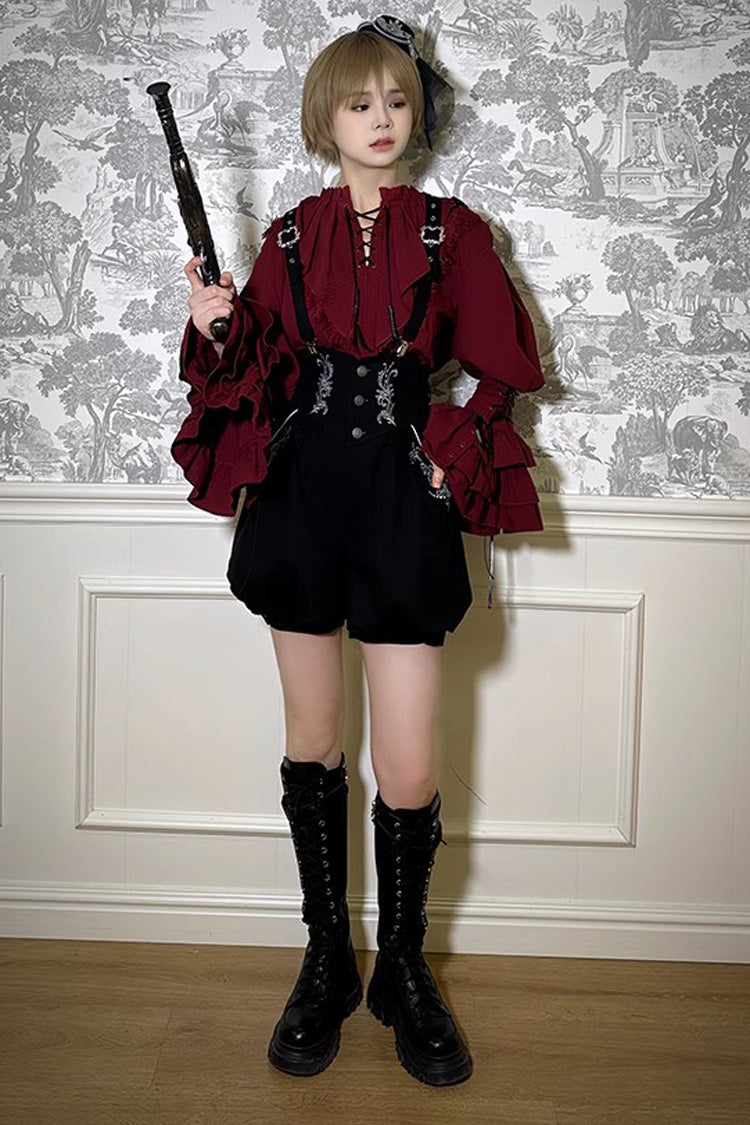 Wine Red Pirate Series Navigation Treasure Hunting Guide V Collar Long Hime Sleeves Ouji Lolita Blouse