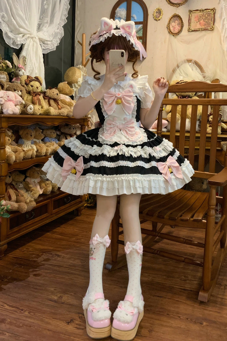 Black Meowling Sweet Maid Sleeveless Multi-Layered Ruffle Bowknot Lace Sweet Princess Lolita Jsk Dress